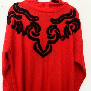 Vintage red sweater dress with black detail